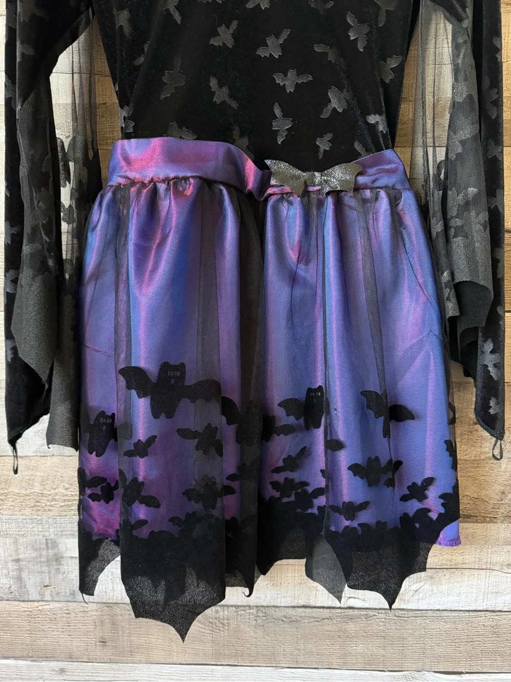 Spirit Halloween Girls Bat Costume Dress Hooded Purple Black Size Large 12-14
